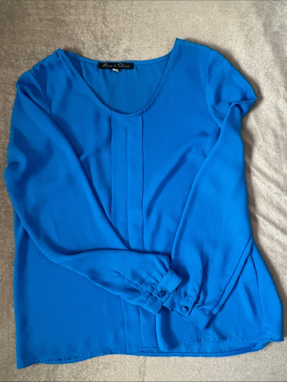 Rose & Olive Bright Blue Pleated Long-Sleeve Blouse